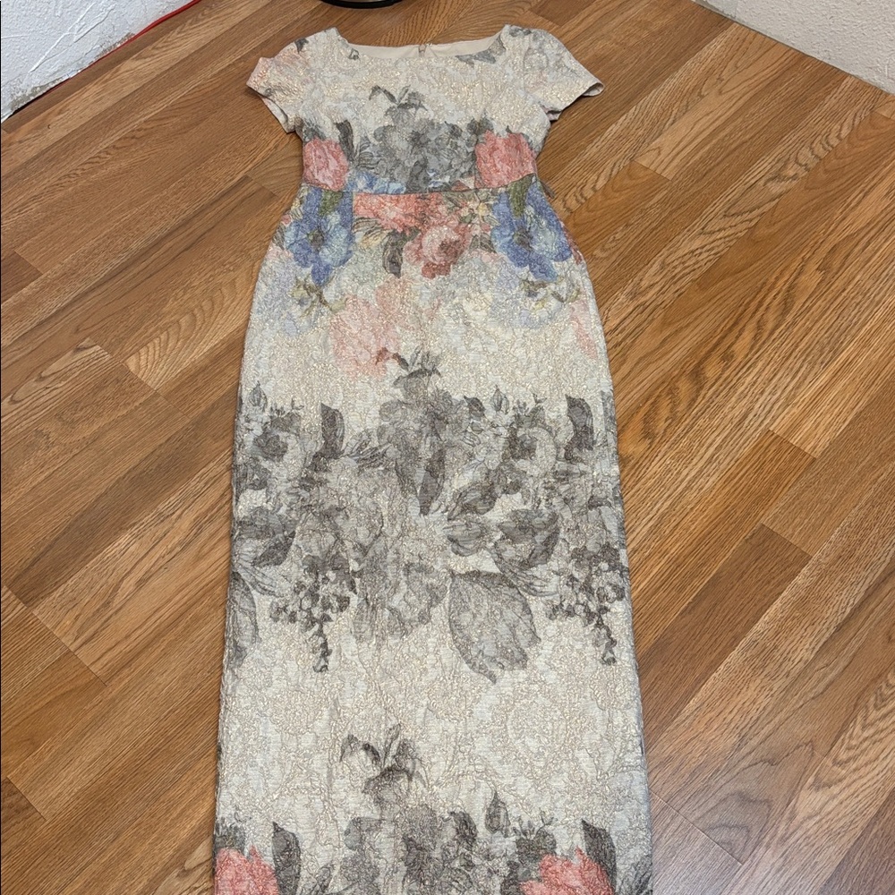 Adrianna Papell Cream Floral Jacquard Maxi Dress with Pastel Accents 2